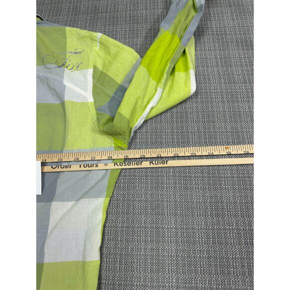 Fox Racing Shirt Womens XL Green Grey Plaid Button‎ Up Long Sleeve Lightweight - Picture 8 of 10